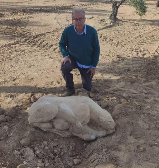 Gonzalo Crespo posa con la pieza que encontró bajo su olivar - J. P. abc.es