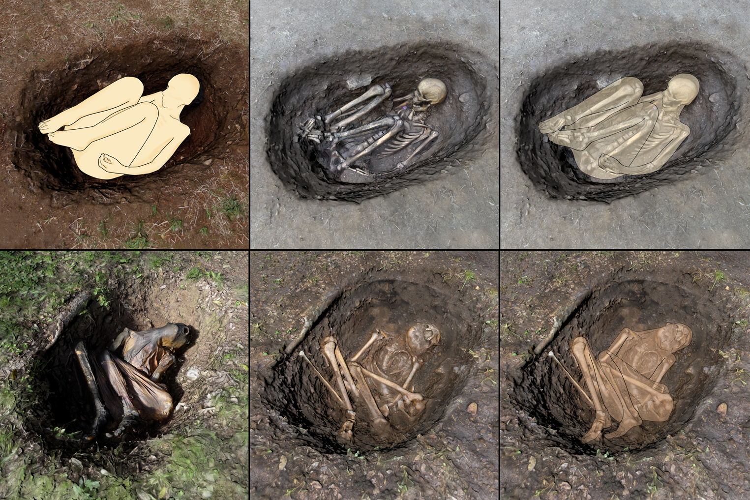 Experimento realizado de sepultura con cadáver normal flexionado y momia hiperflexionada  - Rita Peyroteo-Stjerna, Liv Nilsson Stutz, Hayley Louise Mickleburgh, João Luís Cardoso. Publicación: European Journal of Archaeology / Cambridge University Press
